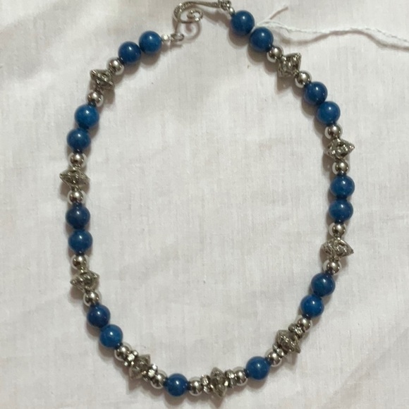 Hand Crafted Gemstone Necklace Blue and Silver Iron Beads 17.5 in. choker - Picture 8 of 10